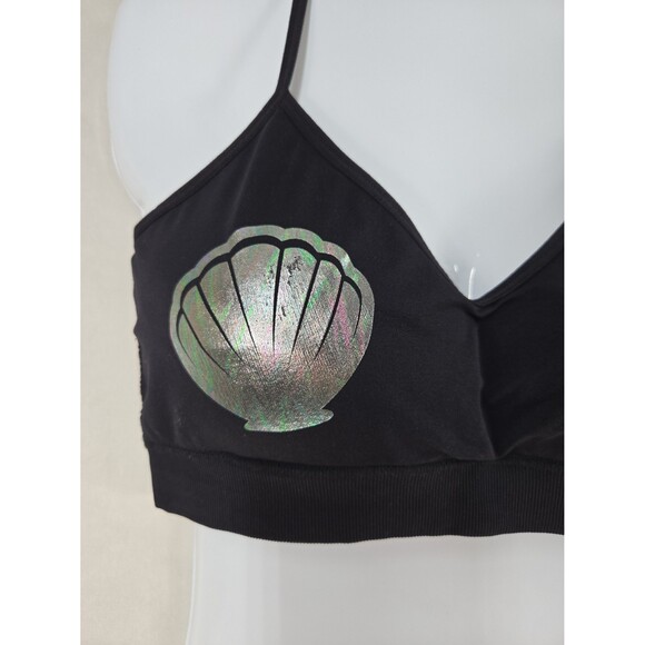 Flirtitude Black Bralette Iridescent Seashell Mermaid Crisscross Straps Size XL - Picture 6 of 6